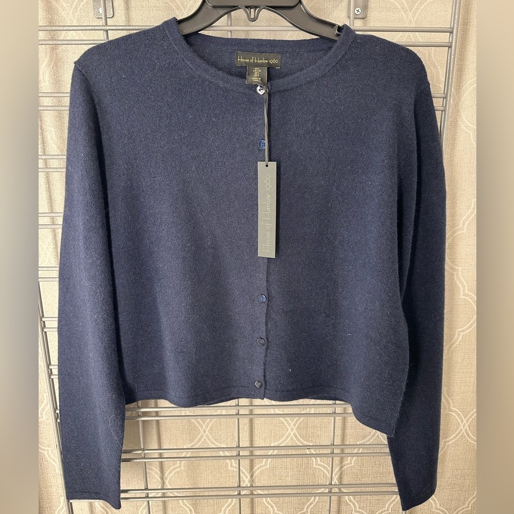 House of Harlow 1960 cashmere Navy Blue button up cardigan
